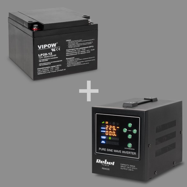 Zasilacz awaryjny Rebel POWER-500-LFP4 - przetwornica z czystym przebiegiem sinusoidalnym i funkcją ładowania  12V 230V 500VA/300W