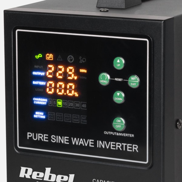 Zasilacz awaryjny Rebel POWER-500-LFP4 - przetwornica z czystym przebiegiem sinusoidalnym i funkcją ładowania  12V 230V 500VA/300W