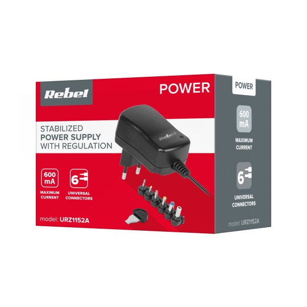 Zasilacz stabilizowany z regulacją Rebel 12V  600mA