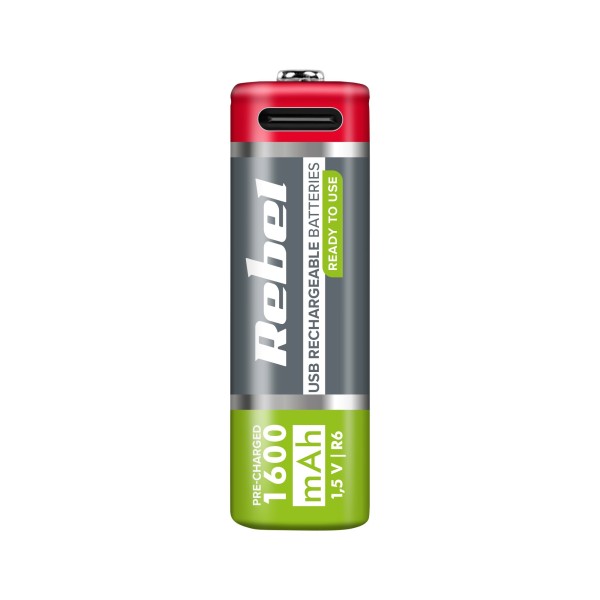 Akumulatorki REBEL AA, 1600 mAh, Li-ion,1,5V, 2szt/bl , R6 , gniazdo typ C