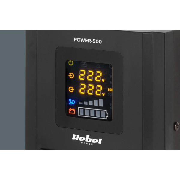 Zasilacz Awaryjny Rebel POWER-500 - przetwornica z czystym przebiegiem sinusoidalnym i funkcją ładowania  12V 230V 500VA/300W