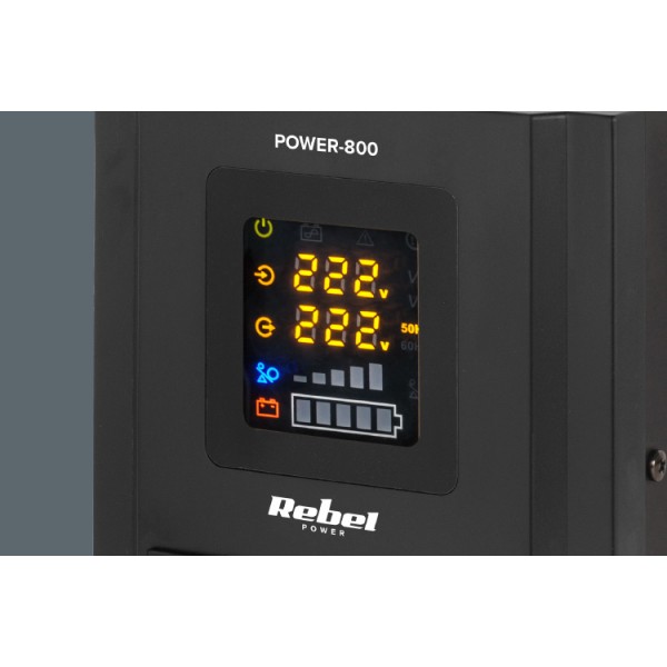 Zasilacz Awaryjny Rebel POWER-800 - przetwornica z czystym przebiegiem sinusoidalnym i funkcją ładowania  12V 230V 800VA/500W