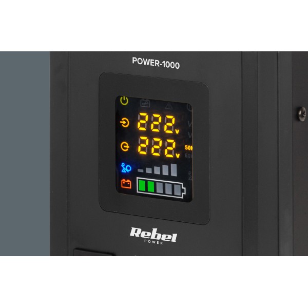 Zasilacz Awaryjny Rebel POWER-1000 - przetwornica z czystym przebiegiem sinusoidalnym i funkcją ładowania 12V 230V 1000VA/700W