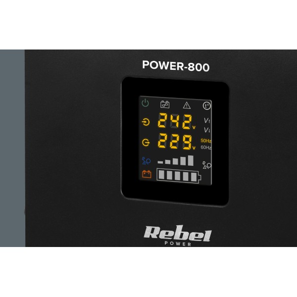 Zasilacz Awaryjny Naścienny Rebel POWER-800 - przetwornica z czystym przebiegiem sinusoidalnym i funkcją ładowania  12V 230V 800VA/500W