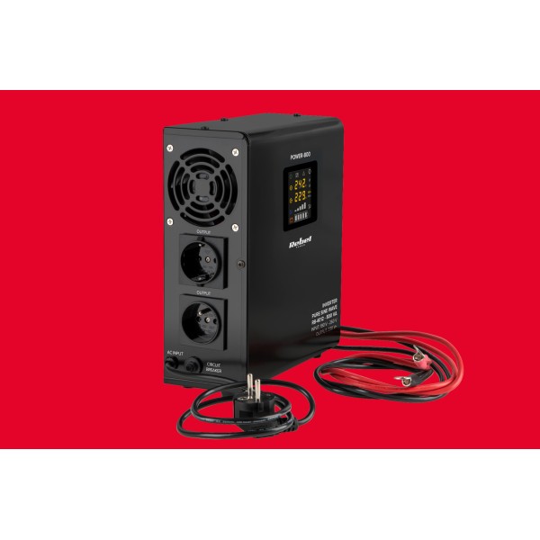 Zasilacz Awaryjny Naścienny Rebel POWER-800 - przetwornica z czystym przebiegiem sinusoidalnym i funkcją ładowania  12V 230V 800VA/500W