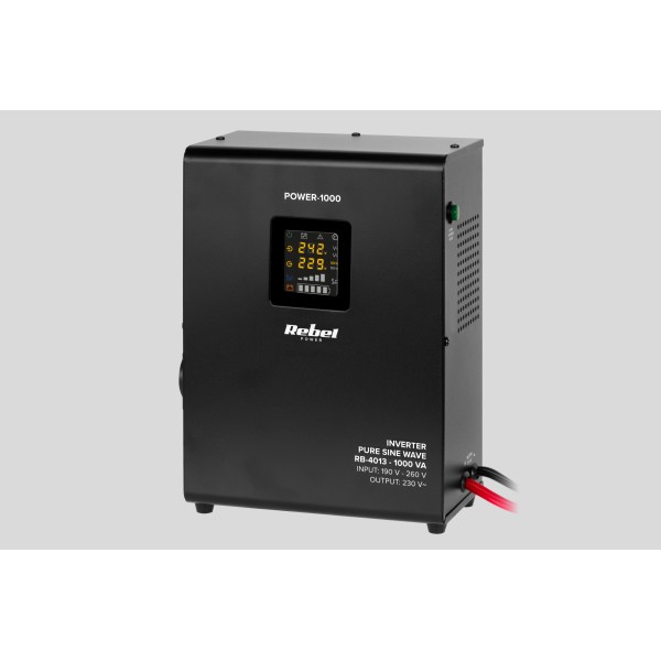 Zasilacz Awaryjny Naścienny Rebel POWER-1000 - przetwornica z czystym przebiegiem sinusoidalnym i funkcją ładowania 12V 230V 1000VA/700W