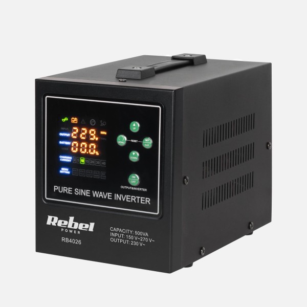 Zasilacz awaryjny Rebel POWER-500-LFP4 - przetwornica z czystym przebiegiem sinusoidalnym i funkcją ładowania  12V 230V 500VA/300W