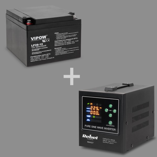 Zasilacz awaryjny Rebel POWER-800-LFP4 - przetwornica z czystym przebiegiem sinusoidalnym i funkcją ładowania  12V 230V 800VA/500W