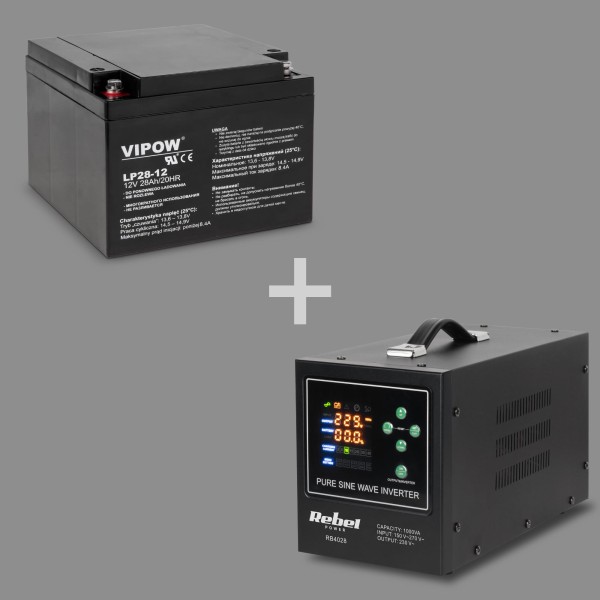 Zasilacz awaryjny Rebel POWER-1000-LFP4 - przetwornica z czystym przebiegiem sinusoidalnym i funkcją ładowania 12V 230V 1000VA/700W
