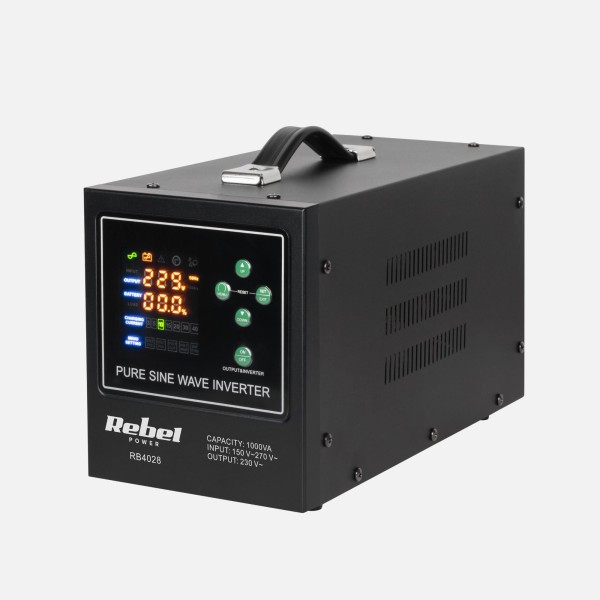 Zasilacz awaryjny Rebel POWER-1000-LFP4 - przetwornica z czystym przebiegiem sinusoidalnym i funkcją ładowania 12V 230V 1000VA/700W
