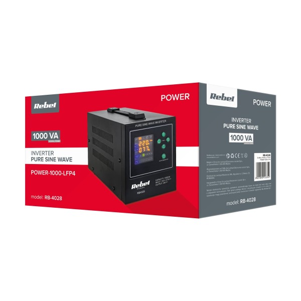 Zasilacz awaryjny Rebel POWER-1000-LFP4 - przetwornica z czystym przebiegiem sinusoidalnym i funkcją ładowania 12V 230V 1000VA/700W