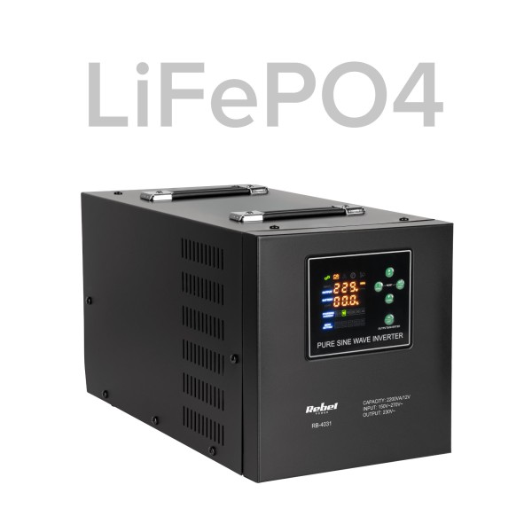 Zasilacz awaryjny Rebel POWER-2200-LFP4 - przetwornica z czystym przebiegiem sinusoidalnym i funkcją ładowania 12V 230V 2200VA/1600W