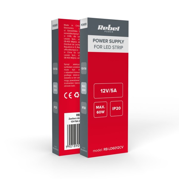 Zasilacz Rebel do sznurów LED 12V/5A max.60W IP20