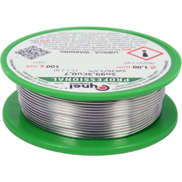 SPOIWO, DRUT LUTOWNICZY BEZOŁOWIOWY Z TOPNIKIEM NA SZPULI 1,0MM, 100G, SN99,3CU0,7 76852