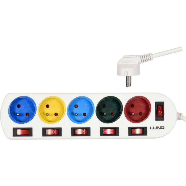 PRZEDŁUŻACZ LISTWA PRĄDOWA 5 GNIAZDEK Z UZIEMIENIEM KAŻDE Z INDYWIDUALNYM WŁĄCZNIKIEM 72460