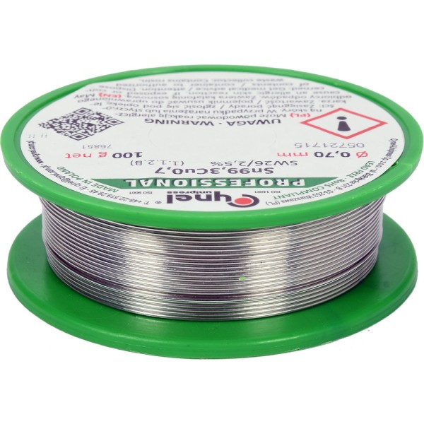 SPOIWO, DRUT LUTOWNICZY BEZOŁOWIOWY Z TOPNIKIEM NA SZPULI 0,7MM, 100G, SN99,3CU0,7 76851