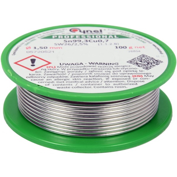 SPOIWO, DRUT LUTOWNICZY BEZOŁOWIOWY Z TOPNIKIEM NA SZPULI 1,5MM, 100G, SN99,3CU0,7 76854