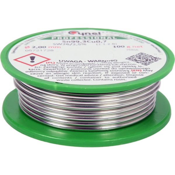 SPOIWO, DRUT LUTOWNICZY BEZOŁOWIOWY Z TOPNIKIEM NA SZPULI 2,0MM, 100G, SN99,3CU0,7 76856