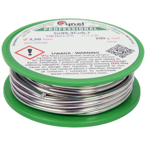 SPOIWO, DRUT LUTOWNICZY BEZOŁOWIOWY Z TOPNIKIEM NA SZPULI 2,5MM, 100G, SN99,3CU0,7 76858