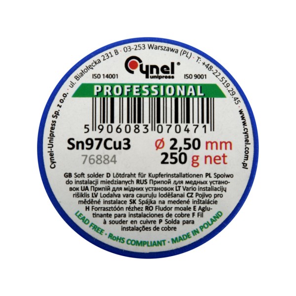 SPOIWO, DRUT LUTOWNICZY DO INSTALACJI MIEDZIANYCH NA SZPULI 2,5MM, 250G, SN97CU3 76884