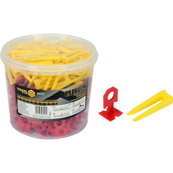 SYSTEM, KLIPSY + KLINY DO POZIOMOWANIA PŁYTEK 3MM, W WIADERKU 300 + 100SZ. 04737