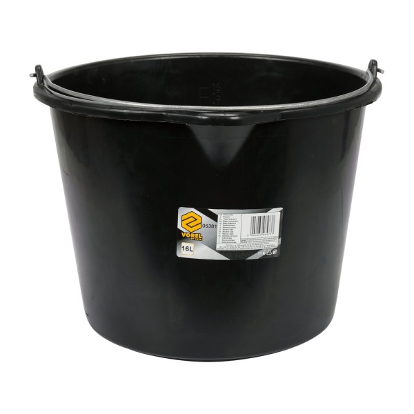 WIADRO BUDOWLANE, CZARNE Z WYPŁYWKĄ 16L 06381