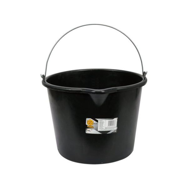 WIADRO BUDOWLANE, CZARNE Z WYPŁYWKĄ 16L 06381