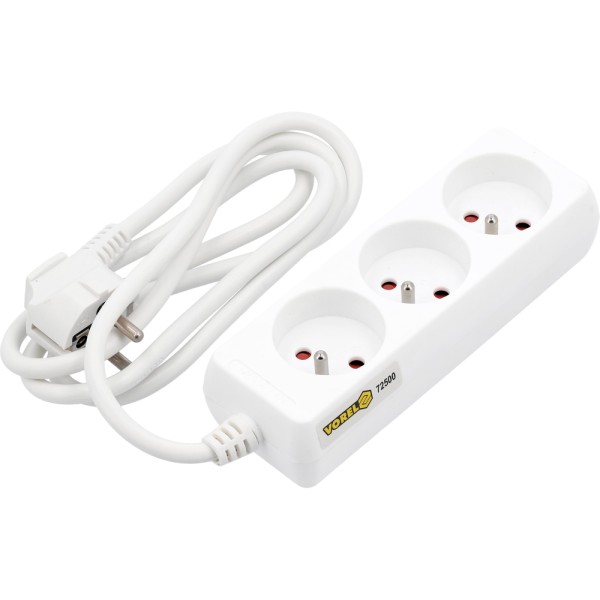 PRZEDŁUŻACZ ELEKTRYCZNY, BIAŁY, 3 GNIAZDA Z UZIEMIENIEM, 1,5M 72500