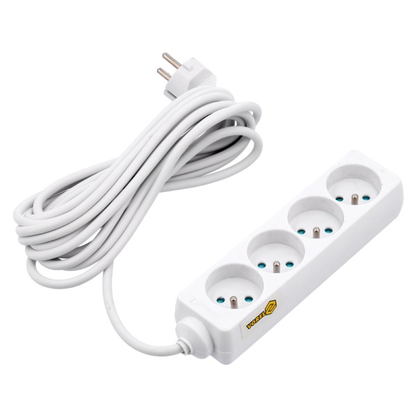 PRZEDŁUŻACZ ELEKTRYCZNY, BIAŁY, 4 GNIAZDA Z UZIEMIENIEM, 5M 72509