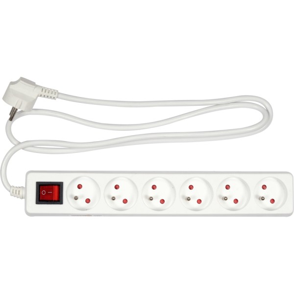PRZEDŁUŻACZ ELEKTRYCZNY, BIAŁY, 6 GNIAZD Z UZIEMIENIEM, 1,5M Z WYŁĄCZNIKIEM 72527