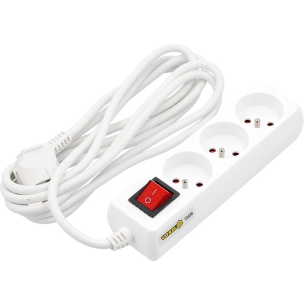 PRZEDŁUŻACZ ELEKTRYCZNY, BIAŁY 3 GNIAZDA Z UZIEMIENIEM, 3 M Z WYŁĄCZNIKIEM 72528