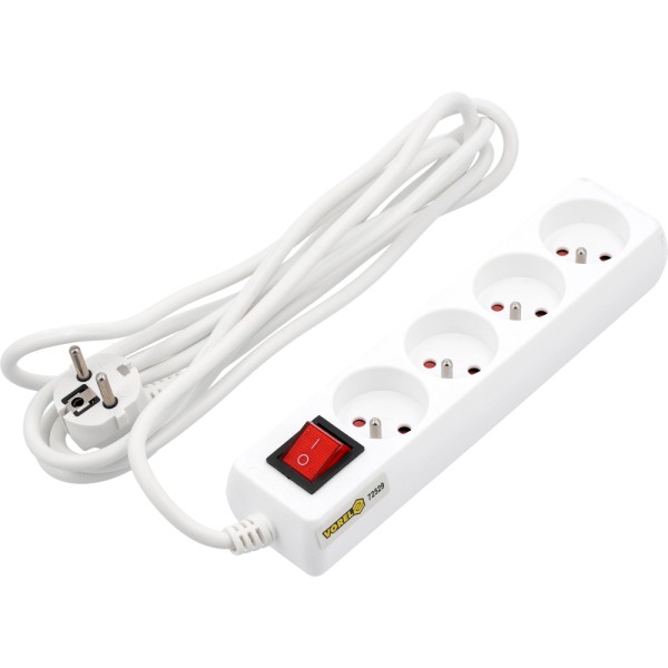 PRZEDŁUŻACZ ELEKTRYCZNY, BIAŁY, 4 GNIAZDA Z UZIEMIENIEM, 3M Z WYŁĄCZNIKIEM 72529