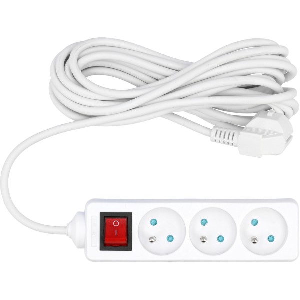 PRZEDŁUŻACZ ELEKTRYCZNY, BIAŁY, 3 GNIAZDA Z UZIEMIENIEM, 5M Z WYŁĄCZNIKIEM 72532