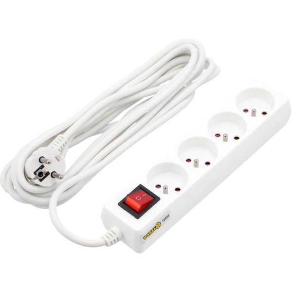 PRZEDŁUŻACZ ELEKTRYCZNY BIAŁY, 4 GNIAZDA Z UZIEMIENIEM, 5M Z WYŁĄCZNIKIEM 72533