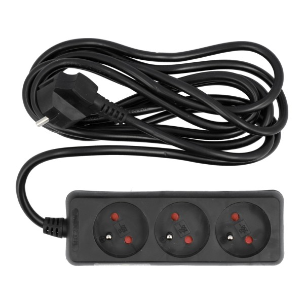 PRZEDŁUŻACZ ELEKTRYCZNY, CZARNY, 3 GNIAZDA Z UZIEMIENIEM, 3M 72616