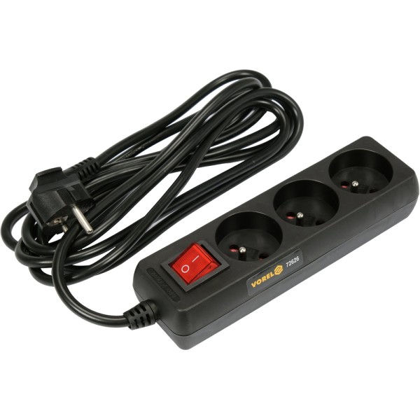 PRZEDŁUŻACZ ELEKTRYCZNY, CZARNY, 3 GNIAZDA Z UZIEMIENIEM, 3 M Z WYŁĄCZNIKIEM 72626