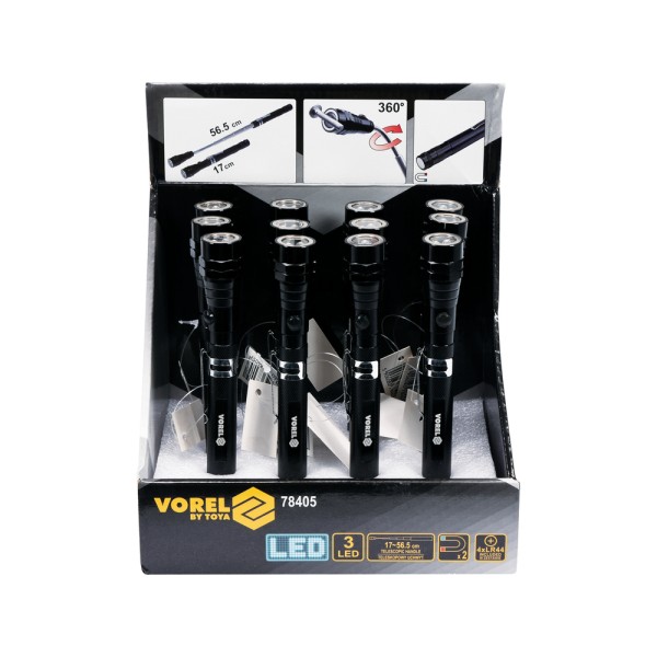 LAMPKA CHWYTAK TELESKOPOWY Z MAGNESEM I 3 DIODAMI 78405