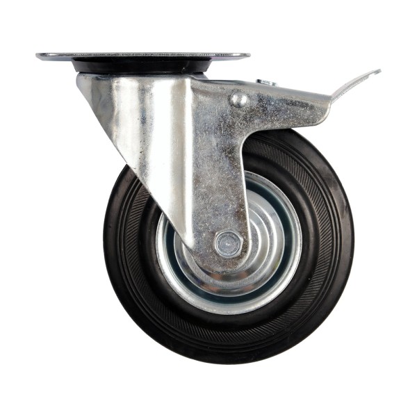 KÓŁKO SKRĘTNE Z CZARNĄ GUMĄ I HAMULCEM 200MM 87327