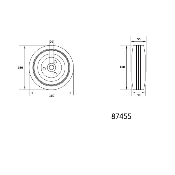 KÓŁKO ŁOŻYSKOWANE Z CZARNĄ GUMĄ 160MM 87455