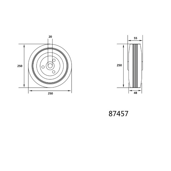 KÓŁKO ŁOŻYSKOWANE Z CZARNĄ GUMĄ 250MM 87457