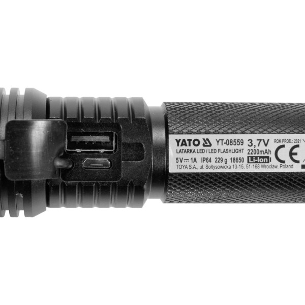 LATARKA AKUMULATOROWA 10W 900LM IP64, LI-ION 3,7V 2200MAH, ZASIĘG: 200M, POWERBANK, ZOOM YT-08559