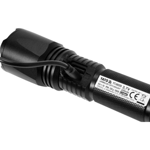 LATARKA AKUMULATOROWA 10W 900LM IP64, LI-ION 3,7V 2200MAH, ZASIĘG: 200M, POWERBANK, ZOOM YT-08559