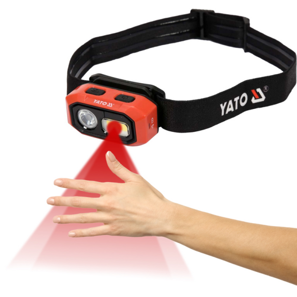 LATARKA CZOŁOWA 480LM AKU, CZUJNIK RUCHU, LI-ION 3,7V 1400MAH, IP54, PŁYNNA REGULACJA ŚWIATŁA YT-08592