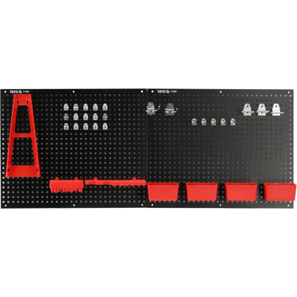 METALOWA TABLICA NARZĘDZIOWA Z POJEMNIKAMI I UCHWYTAMI. ZESTAW 34 CZĘŚCI YT-08980
