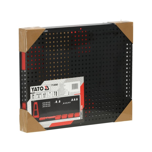 METALOWA TABLICA NARZĘDZIOWA Z POJEMNIKAMI I UCHWYTAMI. ZESTAW 34 CZĘŚCI YT-08980