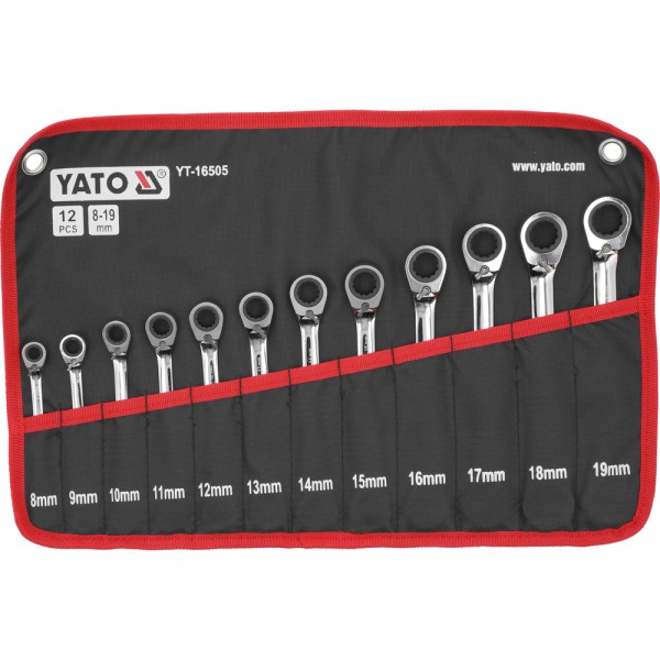 ZESTAW KLUCZY PŁASKO-OCZKOWYCH Z GRZECHOTKĄ 12SZT. YT-16505