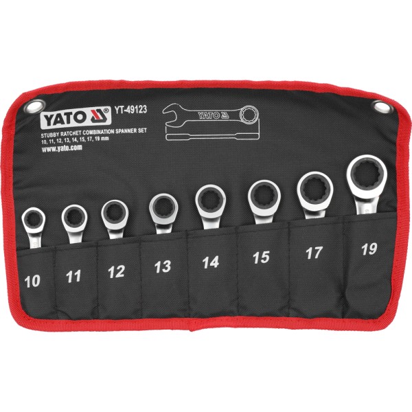 ZESTAW KLUCZY PŁASKO-OCZKOWYCH KRÓTKICH Z GRZECHOTKĄ 8SZT. YT-49123