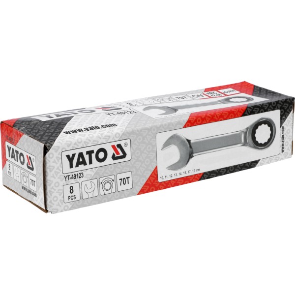 ZESTAW KLUCZY PŁASKO-OCZKOWYCH KRÓTKICH Z GRZECHOTKĄ 8SZT. YT-49123