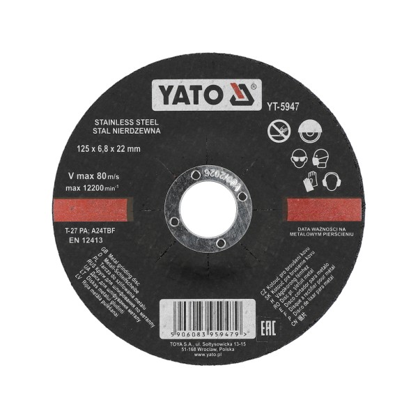 TARCZA DO SZLIFOWANIA STALI NIERDZEWNEJ 125X6,8X22 MM YT-5947