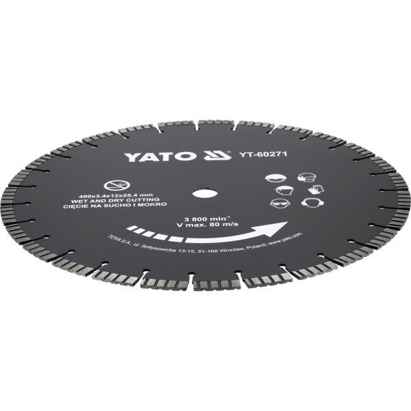 TARCZA DO PRZECINARKI 400MM OTWÓR 25,4MM, DO BETONU, KRAWĘŻNIKÓW YT-60271